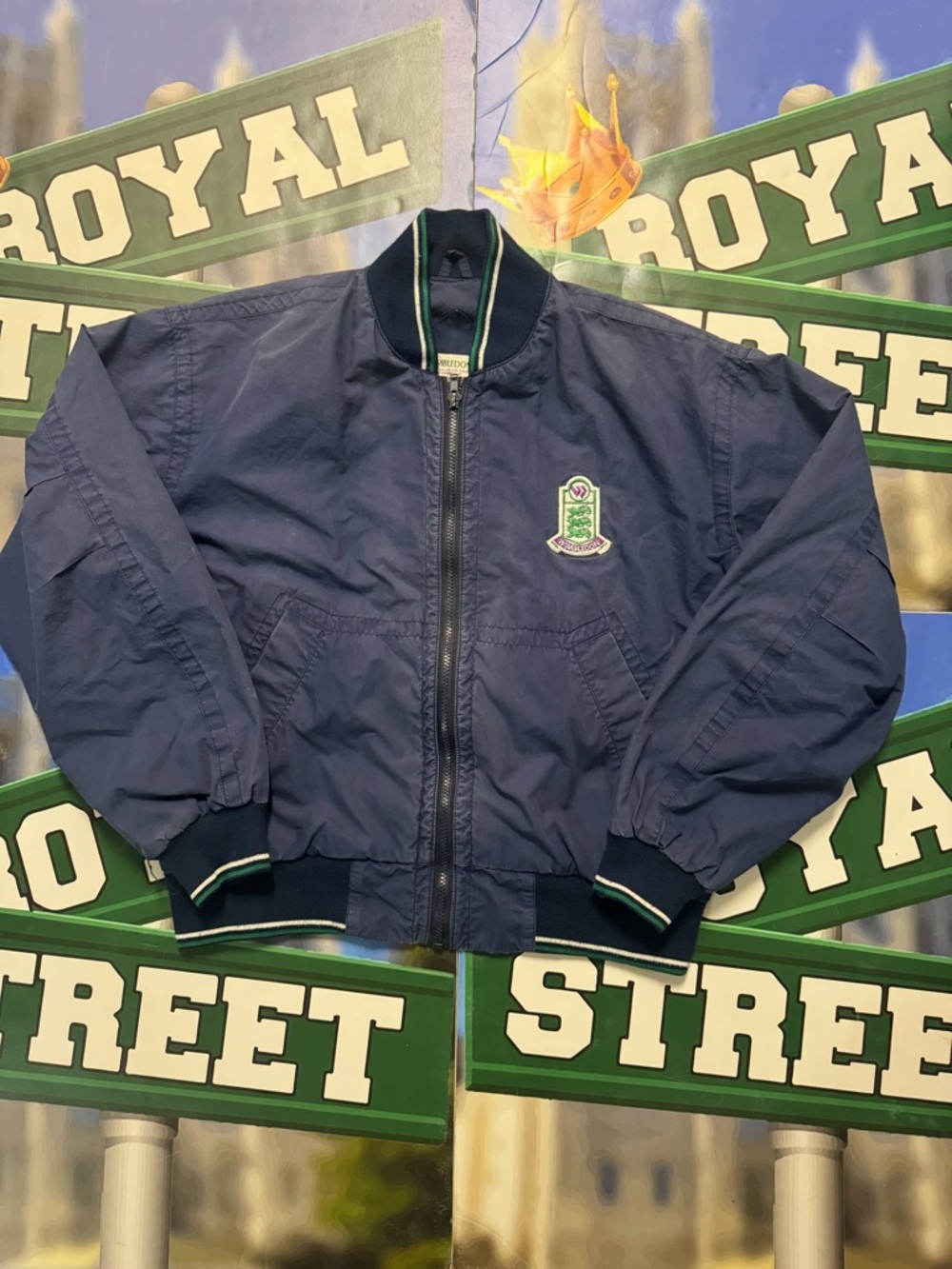 Vintage Wimbledon Navy Jacket with Green and White Trim
